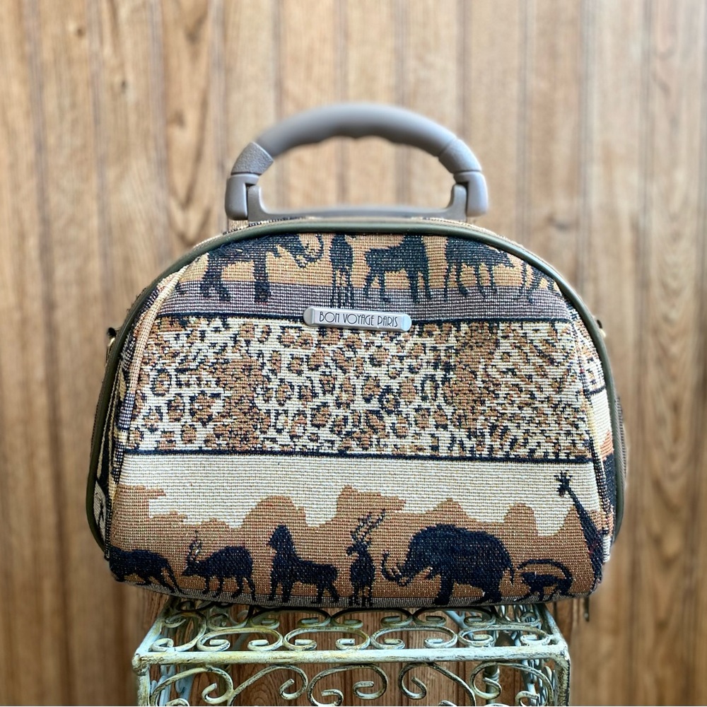 Bon Voyage Paris Animal Print Safari Travel Cosmetics  Bag.